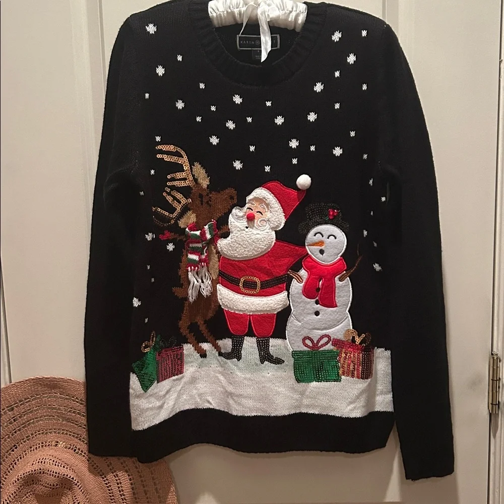Karen Scott Embellished Singing Santa Christmas Sweater S